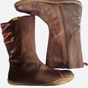 Camper Size 7.5 / 38 Peu Cami Chocolate Brown Leather Zip-up Flat Mid-calf Boots